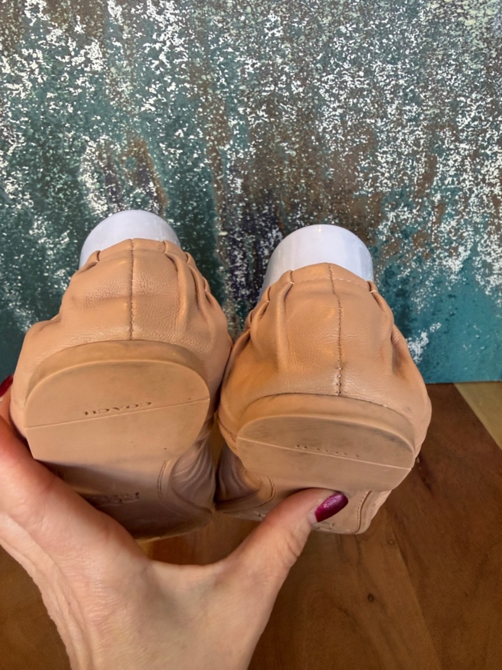 Coach Balletcore Blush Leather Ruched Ballet Flats Gold Detail (GUC) - Picture 13 of 13